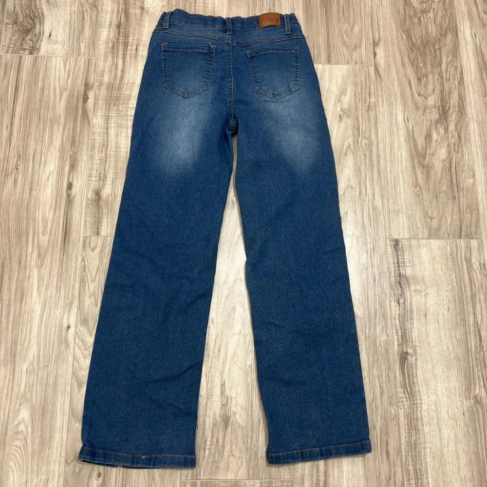 Wallflower Girl Size 14 Blue Denim Rhinestone Seam Split Hem Jeans Adjustable